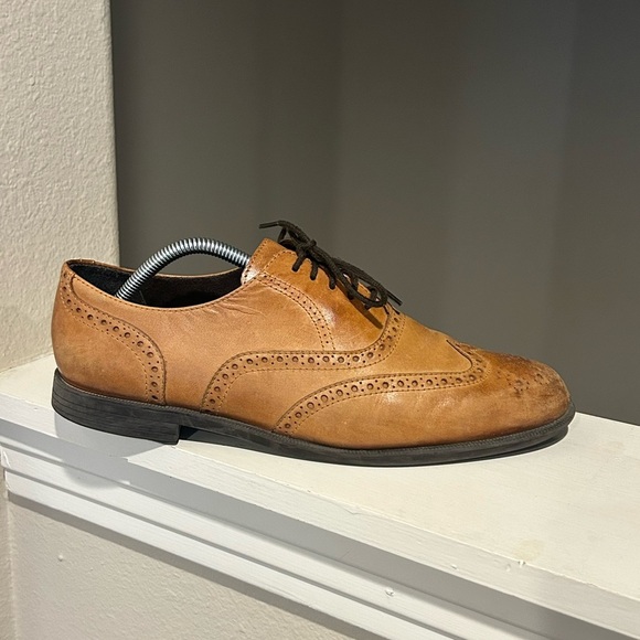 Cole Haan Mens C25805 Wing Tip Ox Oxford British Tan Size 10 Medium Leather - Picture 2 of 9